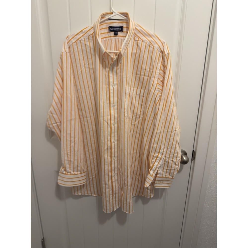 Paul‎ Fredrick Men's Dress Shirt White/Orange Stripes Size 18-35